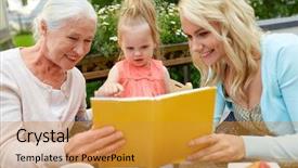 Presentation with restaurant family - Cool new PPT layouts with daughter and grandmother reading book backdrop and a gold colored foreground