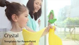  Presentation with commercial hvac duct cleaning - Slide deck enhanced with daughter and mother cleaning window background and a yellow colored foreground