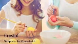  Presentation with family and home love concept - Theme having daughter and mother coloring egg background and a coral colored foreground