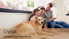  Presentation with daughter - Amazing PPT layouts having daughter and pet dog backdrop and a coral colored foreground