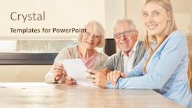  Presentation with evaluation - Colorful slide deck enhanced with daughter-and-senior-couple backdrop and a cream colored foreground