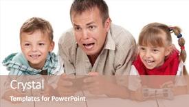  Presentation with video gaming - Beautiful presentation theme featuring daughter and son holding joystick backdrop and a coral colored foreground