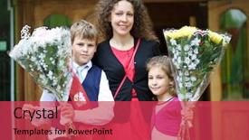  Presentation with mother son flowers - Cool new PPT theme with daughter and son with flowers backdrop and a red colored foreground