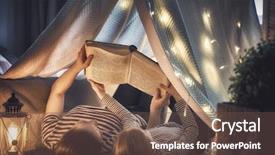  Presentation with mom daughter - Presentation theme consisting of daughter are reading a book background and a tawny brown colored foreground