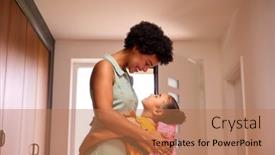  Presentation with school kids reading books - Presentation theme having daughter-at-home-hugging-mother background and a coral colored foreground