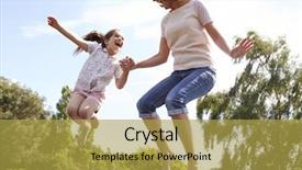  Presentation with daughter mother - Cool new presentation theme with daughter bouncing on trampoline backdrop and a yellow colored foreground