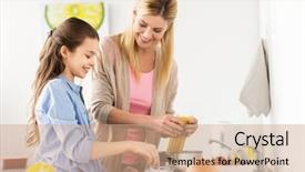  Presentation with baby foot newborn and family - Presentation design with daughter cooking and boiling spaghetti background and a coral colored foreground