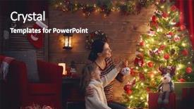  Presentation with decorate - Slide deck with daughter decorate the christmas tree background and a tawny brown colored foreground