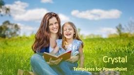  Presentation with child girl reading a book - Slide set with daughter enjoy reading book background and a tawny brown colored foreground