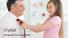  Presentation with fixing his black bow tie - Audience pleasing presentation design consisting of daughter fixing fathers tie backdrop and a lemonade colored foreground