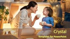  Presentation with loving mom - Slide set with daughter girl play tea-party background and a tawny brown colored foreground