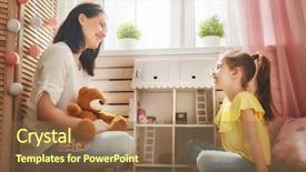  Presentation with play kids - Presentation theme having daughter girl play with doll background and a tawny brown colored foreground