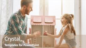  Presentation with play kids - Amazing PPT layouts having daughter girl play with doll backdrop and a coral colored foreground