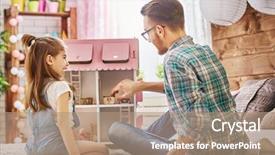  Presentation with play kids - Presentation enhanced with daughter girl play with doll background and a coral colored foreground