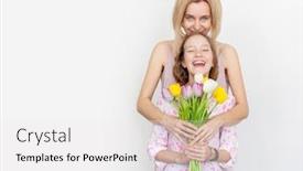  Presentation with mom daughter - Cool new slide deck with daughter-gives-mom-flowers-mothers backdrop and a white colored foreground