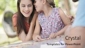  Presentation with family playing board game - Amazing PPT theme having daughter having fun playing game backdrop and a coral colored foreground