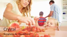  Presentation with helping - Beautiful presentation design featuring daughter helping mother to prepare backdrop and a coral colored foreground