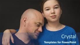  Presentation with black father - Presentation theme having daughter hugging her father black background background and a ocean colored foreground