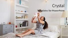  Presentation with mother baby - Slide set consisting of daughter in bedroom at home background and a light gray colored foreground