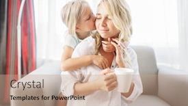  Presentation with mom daughter - Colorful presentation enhanced with daughter kisses mom sitting on the couch backdrop and a coral colored foreground