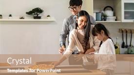  Presentation with help family - Slides having daughter-little-girl-help-mom background and a coral colored foreground