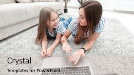  Presentation with mom daughter - Slide set enhanced with daughter lying on the carpet background and a soft green colored foreground