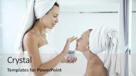  Presentation with skin care - Slide set enhanced with daughter make a clay facial background and a coral colored foreground