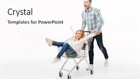  Presentation with shopping trolley - Cool new slide deck with daughter on a shopping trolley backdrop and a white colored foreground