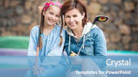  Presentation with family photo - Cool new PPT layouts with daughter on the golf backdrop and a teal colored foreground