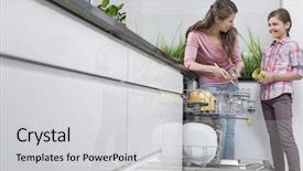  Presentation with daughter - PPT theme consisting of daughter placing glasses in dishwash background and a light gray colored foreground