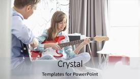  Presentation with electric guitar - Amazing slides having daughter playing electric guitar backdrop and a light gray colored foreground