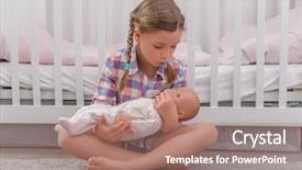  Presentation with daughter mother - PPT theme having daughter playing mother with doll background and a coral colored foreground