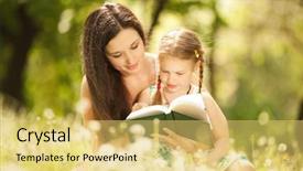  Presentation with baby book - PPT theme with daughter read a book background and a yellow colored foreground