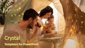  Presentation with kids reading book - Cool new presentation theme with daughter reading book with torch backdrop and a tawny brown colored foreground