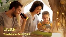  Presentation with kids reading book - Theme featuring daughter reading book with torch background and a tawny brown colored foreground