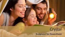  Presentation with light book - Presentation theme featuring daughter reading book with torch background and a yellow colored foreground