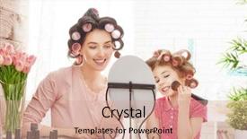  Presentation with hair dressing - Slide set featuring daughter sitting at dressing background and a coral colored foreground