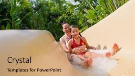  Presentation with daughter - Audience pleasing presentation theme consisting of daughter sliding down water slide backdrop and a coral colored foreground
