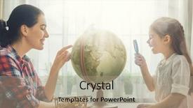  Presentation with travel globe - Colorful PPT layouts enhanced with daughter study the globe backdrop and a coral colored foreground