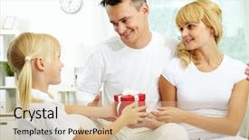  Presentation with happy birthday 70 - Cool new PPT layouts with daughter taking giftbox from parent backdrop and a  colored foreground