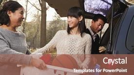  Presentation with helping - PPT layouts featuring daughter unpack car for college background and a coral colored foreground