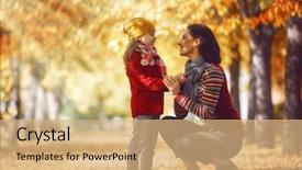  Presentation with beautiful nature - Slide set featuring daughter walking in the park background and a coral colored foreground