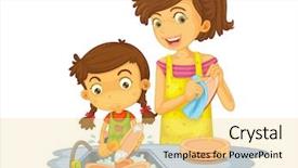  Presentation with daughter mother - Colorful presentation enhanced with daughter washing dishes - eps backdrop and a blonde colored foreground