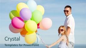  Presentation with summer celebration - Presentation theme enhanced with daughter with colorful balloons background and a  colored foreground