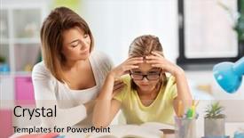  Presentation with task - Slide deck with daughter with difficult homework task background and a coral colored foreground