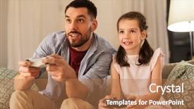  Presentation with entertainment - Slide set with daughter with gamepads playing video background and a coral colored foreground