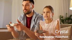  Presentation with entertainment - Presentation having daughter with gamepads playing video background and a  colored foreground