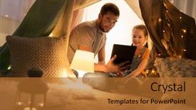  Presentation with kids and technology - Cool new slides with daughter with tablet pc computer backdrop and a red colored foreground