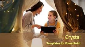  Presentation with kids and technology - Presentation theme with daughter with tablet pc computer background and a tawny brown colored foreground