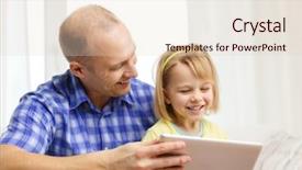  Presentation with internet security children awareness - Colorful presentation design enhanced with daughter with tablet pc computer backdrop and a lemonade colored foreground